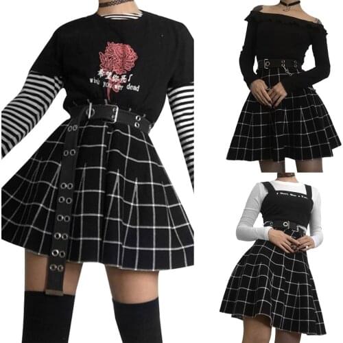 Japanese school uniform belt mini skirt classic high waist plaid print A-shaped flared skirt girls cute kawaii JK uniform skirt