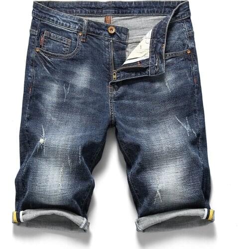 2020 Summer Slim Denim Casual Shorts Men Knee Length Zipper Pockets Mens Stretch Short Jeans Fashion Mens Clothing