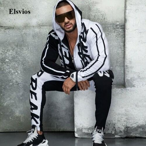 2021 Spring Fashion 2 Piece Sets Men Hooded Zipper Sweatshirt And Sweatpants Tracksuit Suits Casual Patchwork Male Sport Outfit
