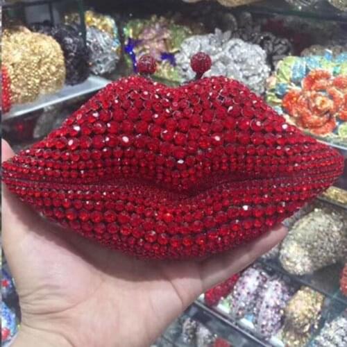 Red Diamond Crystal Shoulder Bag Elegant Female Rhinestone Evening Party Purses And Handbag Mini Wedding Dinner BanquetClutches