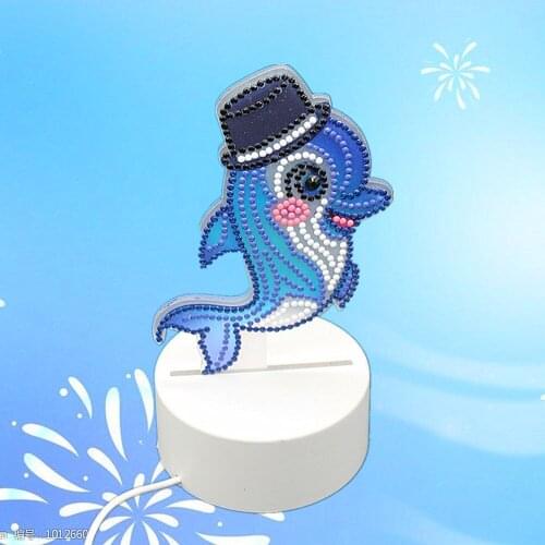 NEW Round Drill Animal Cartoon Dolphin Diy Diamond Painting Led Light Lamp On The Table Round Shinny Beads Night Lamp