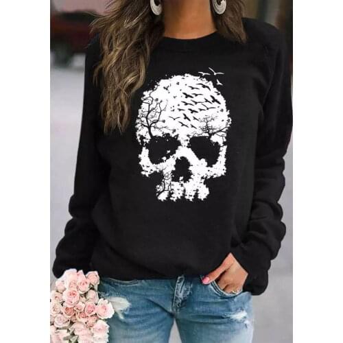 Halloween Skull Sweatshirt funny women fashion hipster unisex street style outfit graphic tumblr casual Jumper Pullovers fit top