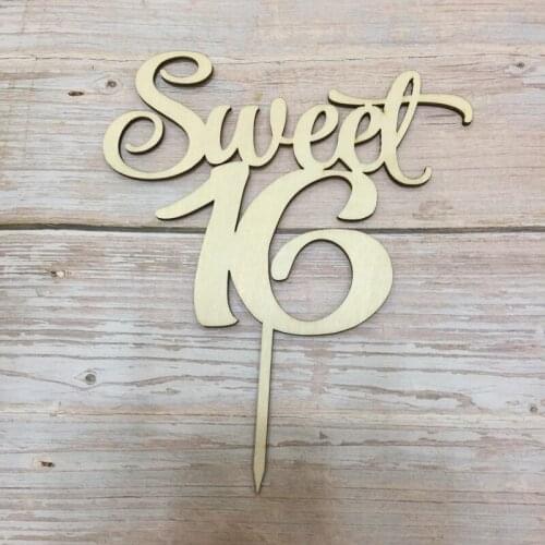 2pcs 6.8 inch (17.5cm)sweet 16 sixteen wooden birthday cake topper
