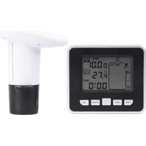Ultrasonic Water Liquid Depth Level Meter Sensor with Temperature Display Time Alarm Transmitter Screws Measuring Tools