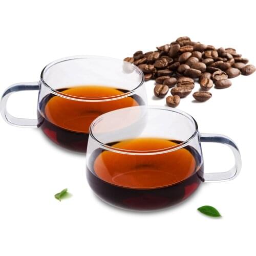Lots 275ml Heat-Resisting Clear Glass Wine Tea Coffee Cups Mugs with Handle