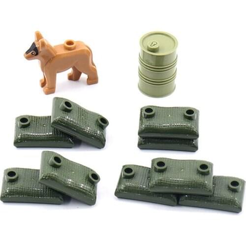 Military Sandbags Buckets Dog Building Blocks Weapon Toys For Children WW2 SWAT Accessories Compatible Educational Militarys Toy