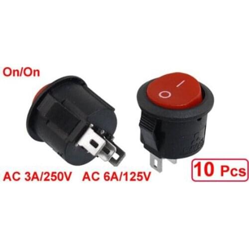 Top quality 10 Pcs SPDT Black Red Button On/On Round Rocker Switch AC 6A/125V 3A/250V
