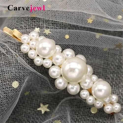 Carvejewl Full Pearl Hair Clips Snap Barrette Stick Hairpins Hair Styling bridal Accessories Hairgrip Headdress Gift wholesale