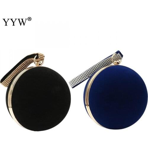 2020 New Handmade Round Circular Shape Evening Clutch Bag Women Soft Velvet Chain Shoulder Messenger Bags Classic Black