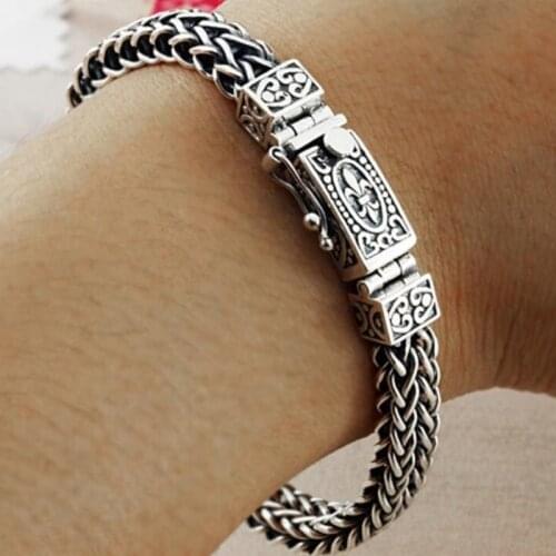 925 Sterling Silver Bracelet Mens Vintage Pure Silver Handmade Thai Silver Original Personalized Bracelet