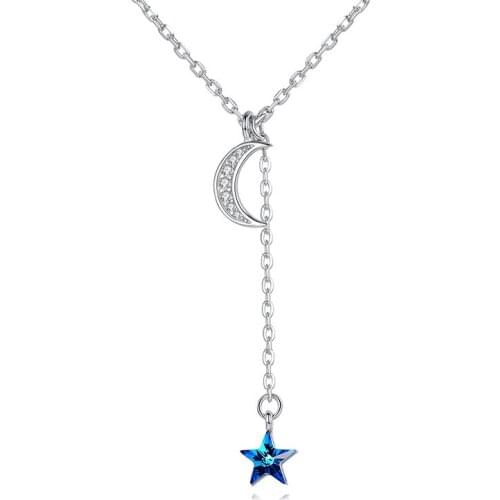 Star Moon Love Necklace 925 Sterling Silver Necklace Female Simple Temperament Necklace Fashion Diamond Pendant