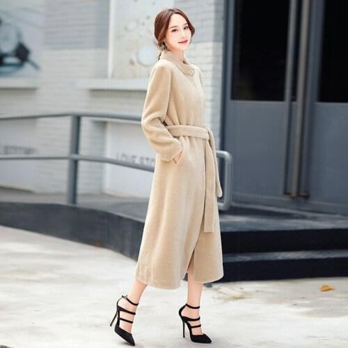 Winter Real Fur Coat For Women 2020 New Warm Sheep Shearing Jacket Female Long Parka Mujer Wool Jackets Suede Lining tops LX2561