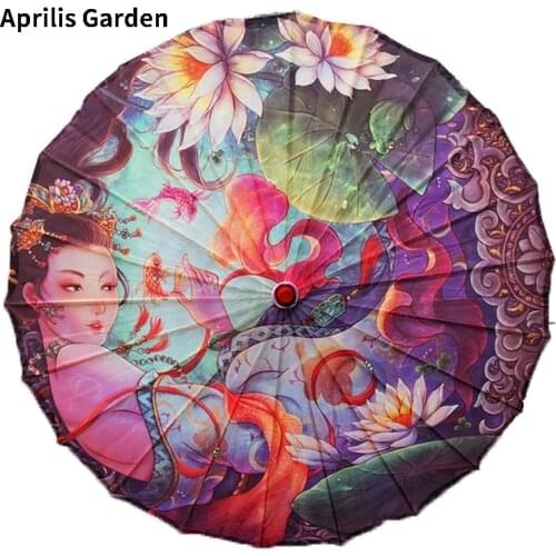Womens Umbrella parasol Chinese Style Umbrella Silk Dance Japanese Decorative Wooden Umbrella Lotus Oil Paper Umbrella