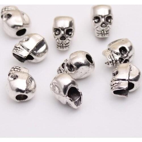10/11pcs/lot Punk Style Skull Design Big Hole Beard/Hair Male Loose Beads 12mm Vertical Hole Metal Space Beads DIY Jewelry