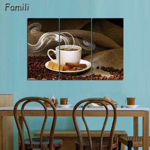 3Picture Canvas Painting Coffee background Print Painting On Canvas Wall Art Picture Kitchen Home Decoration Unframed