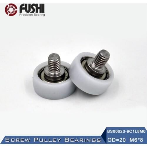 606ZZ Screw Pulley Bearing OD 20 mm M6*8 ( 2 PCS ) Doors and Windows Roller Mute Wheel POM 606 Plastic Covered Bearings