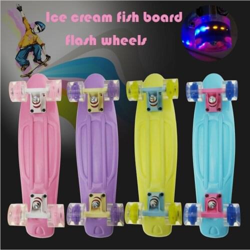 Aluminum Bracket Mini Cruiser Skateboard Children Kid Fish Board PU Flash Wheels Scooter Celebrities Night Street Fishboard 22in