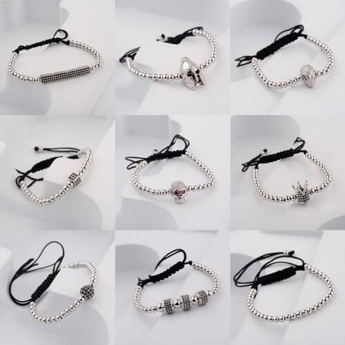 2020 Diy Design Pave CZ Ball Charm Bracelet Men Women Braided Macrame Copper Beads Jewelry Gift For Men Women