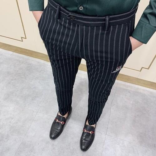 Men Trousers Sweatpants Dress Pants Slim Fit Office Skinny Trousers New Trendy Fashion Stripe Mens Joggers Slim Fit Casual Pants
