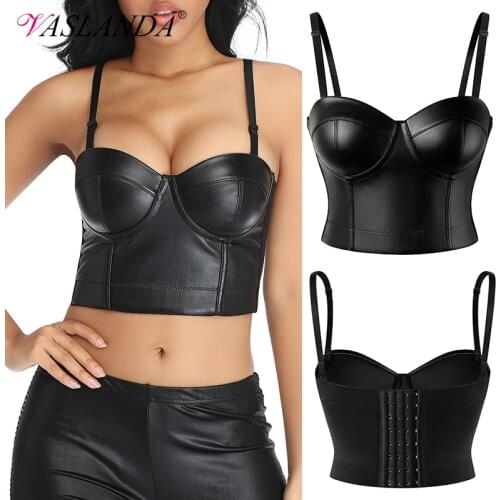 Bustiers & Corsets PU Leather Gothic Corset Vest Padded Bra Top Strapless Bras Underwire Brassiere Bustier Crop Top Party Bralet