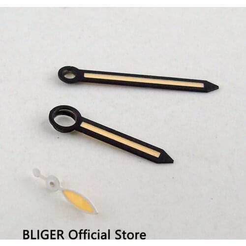 BLIGER Luminous Black Edge Orange Color Watch Hand Fit for 6498 6497 ST36 Series Hand Winding Movement Mens Watch Parts H101