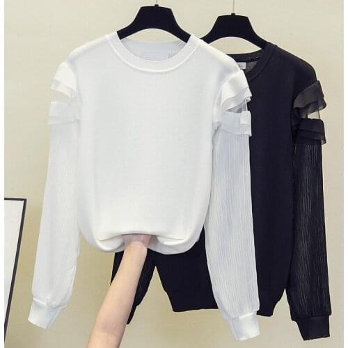 Black White Stitch Plus Large Size Oversize Korean Style Fashion Pullovers For WomenS Ladies Sweater 2021 Clothes Tops Blouse