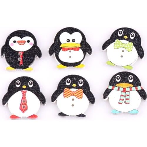 Penguin Shape Wooden Decorative Flatback Buttons Scrapbooking Craft DIY Button 25pcs Sew Apparel Accessories Mixed Color M1680
