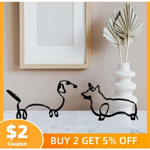 Wrought Iron Minimalist Dog Metal Ornaments Art Sculpture Home Decor Office Desk Art Decorations Christmas Kawaii Accessories