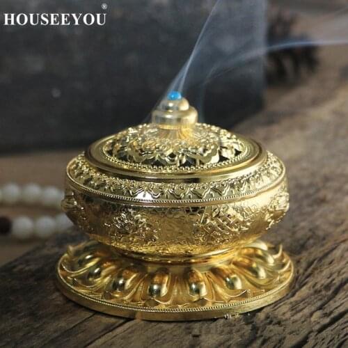HOUSEEYOU Auspicious Eight Treasure Lotus Incense Burner Alloy Plate Incense Burner Buddhism Supplies Tower Coil Incense Burner