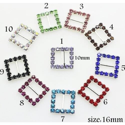 Wholesale 100pc inner 1cm Square Rhinestone Buckle Diamante Crystal Slider DIY Craft supplies Wedding Invitation card Decoration