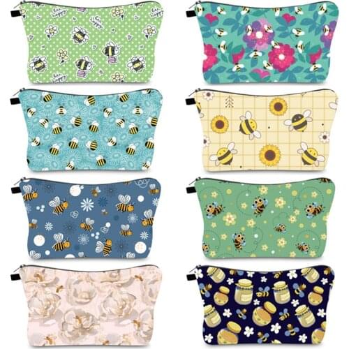 Bee Printing Cosmetic Bag Female Travel Pattern Makeup Bag Multi-purpose Waterproof Wash Storage Clutch for Girl