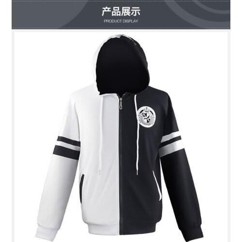 Anime Danganronpa Cosplay Costume Hooded Sweater Unisex Black and White Bear Sweater Long-sleeved Jumpsuit