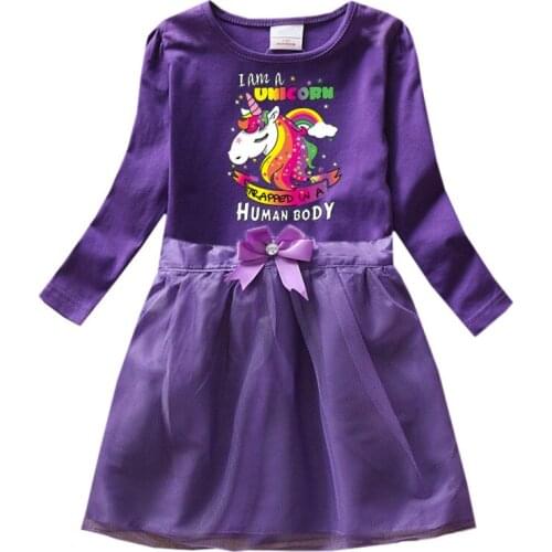 2020 Girls Dressse For Children Rainbow Unicorn Princess Long Sleeved Dress Baby Dress For Kids Clothes Birthday Party Dresses