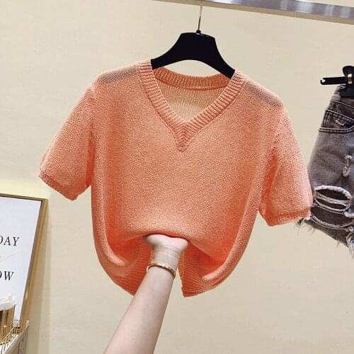 Summer Short Sleeve Fashion knit air conditioning smock T-shirts Top Thin Style Ice silk T Shirt Womens T-Shirt short