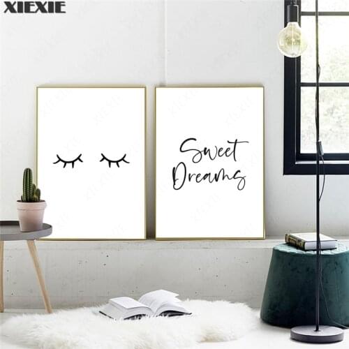 Minimalist Black and White Sweet Dreams Quotes Canvas Painting Wall Art Picture Lashes Nursery Posters Prints for Home Decor