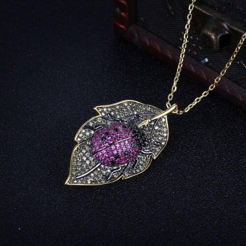 Fashion Copper Alloy Seven-Spot Ladybug Leaves Pendant Necklaces For Women Good Quality Fine Jewelry