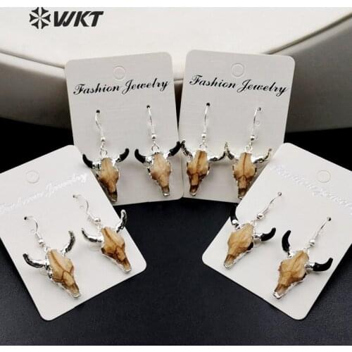 WT-E359 Wholesale 10 pairs/lot Fashion Earrings High-Quality Buffalo Head Earrings With Siver Electroplate Jewelry