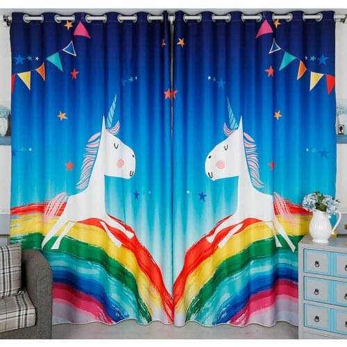 Custom Made 2x Window Drapery Curtain Nursery Kids Children Room Window Dressing Tulle 200 x 260cm Blue Rainbow Horses Pony