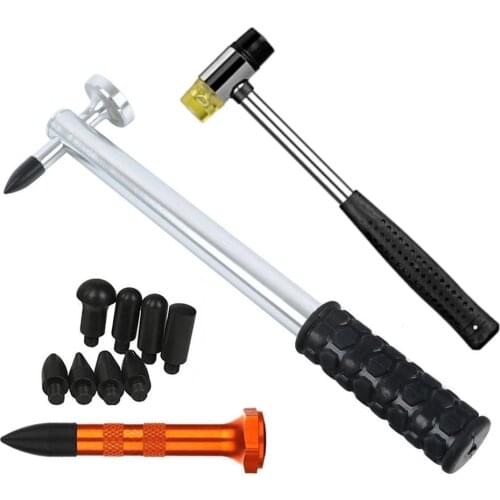 Paintless Dent Ding Hammer Tap Down Kits Paintless Dent Repair Aluminum Dent Hail Hammer with 8 pcs POM heads & Knock Tap Down