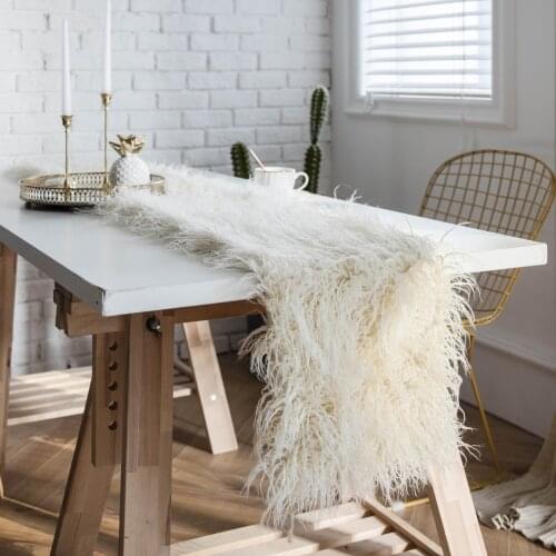 Natural faux fur Table Runner Christmas Wedding Champagne Table Runners Dining Room Restaurant Table flag