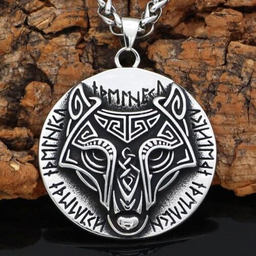 Noridc Viking Wolf Rune Stainless Steel Necklace For Men With Valknut Gift Bag
