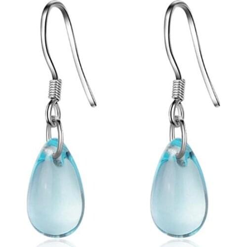 New Arrival Female Fashion Literary 925 Sterling Silver Jewelry Dream Blue Crystal Drop Shaped Dangle Earrings SE503