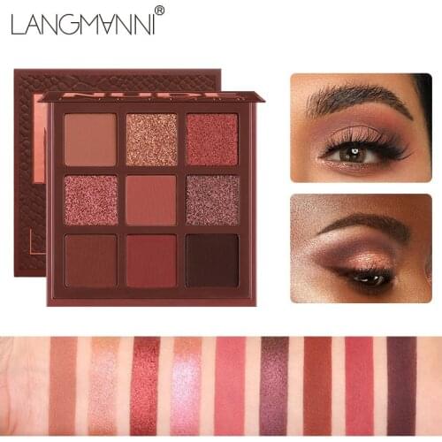 LANGMANNI 9 Colors Eyeshadow Palette Nude Makeup Matte long Lasting Waterproof Shimmer Glitter Eye Shadow Powder Pearl Cosmetic
