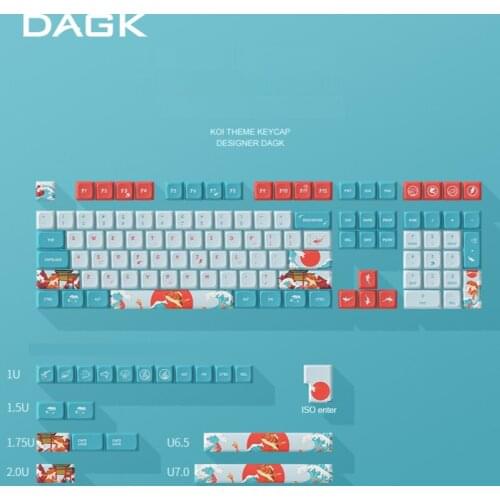 DAGK Longmen Carp Personality Mechanical Keyboard Keycaps Thickened PBT68/84/96/98/108 Keys with 128 Keys Large Full Set of Oem