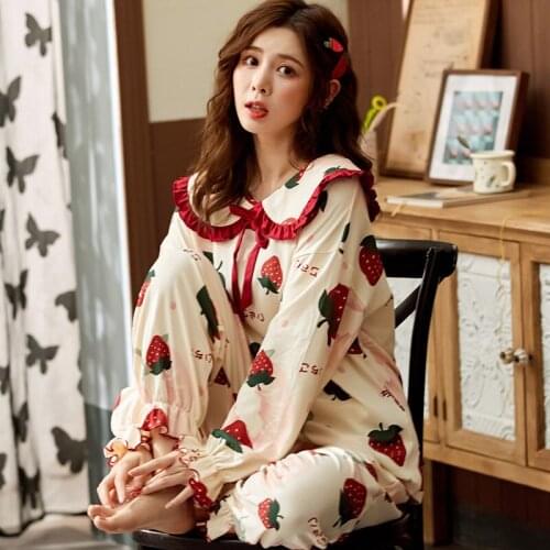 Pajamas Pure Cotton Women Spring and Autumn Long-sleeved Sweet and Lovely Princess Style Plus Size Home Service Two-piece Suit