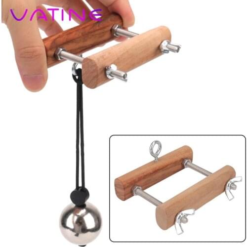 Scrotum Pendant Ball Penis Rings Clamp Testicle Crusher Male Penis Training Wooden Adult Products Stretcher Metal Ball