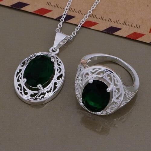 Silver plated Jewelry Sets Ring 374 + Necklace 879 /bfeajwla eecamvja AS548