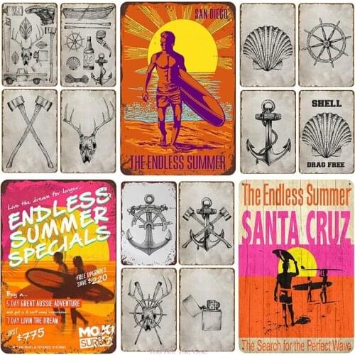 Shabby Wall Metal Tin Signs Surfboard Beacah Endless Summer Shabby Poster Wall Art Decor for Bar Pub Metal Plaque Tin Signs