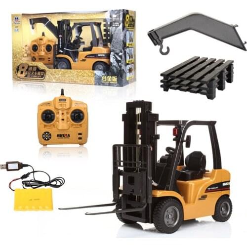 RC Car Alloy Metal Forklift Crane 2 in 1engineering Vehicle 360°Rotating With Light and Sound RC Crawler Forklift Truck kids toy