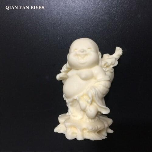 Little monk laughing Buddha statue，Handcrafted carved statue of God of Wealth，Modern art sculpture，Cute home decoration crafts